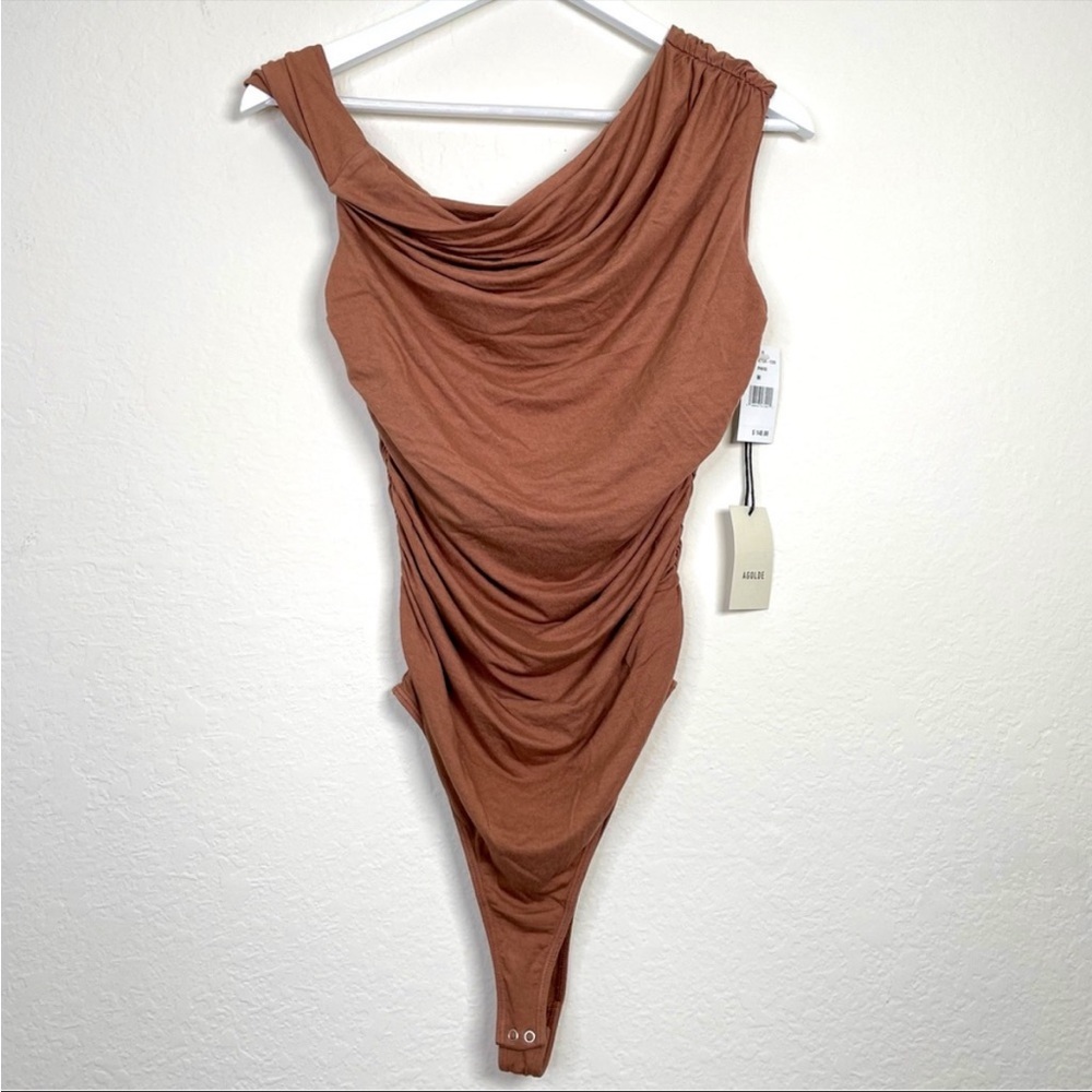 Agolde One-Shoulder Draped Bodysuit in Rust